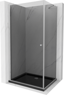 Mexen Pretoria kabina prysznicowa uchylna 90 x 80 cm, grafit, chrom + brodzik Flat, czarny - 852-090-080-01-40-4070