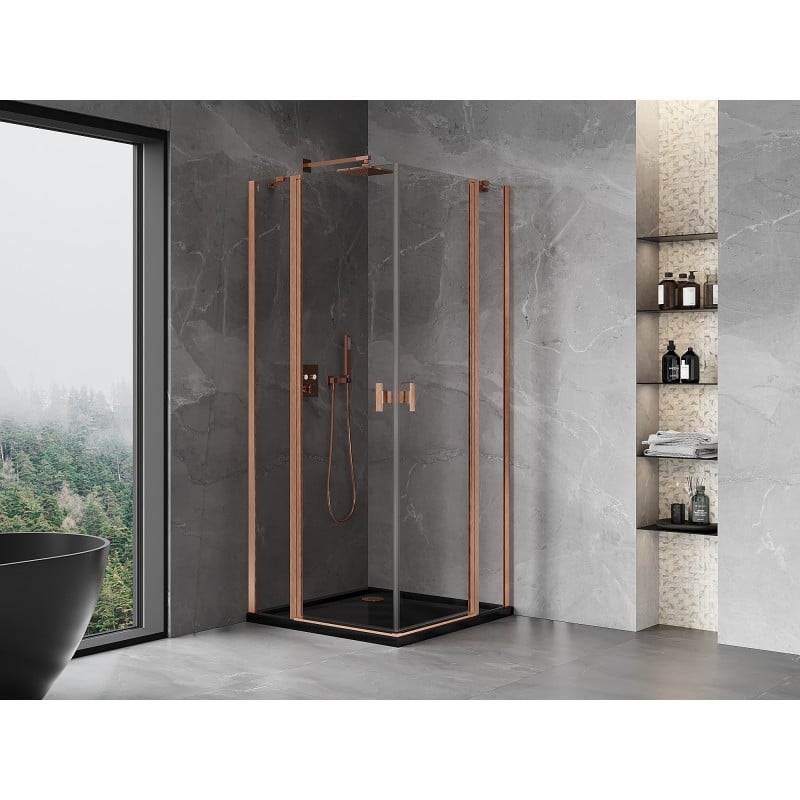Mexen Mist Duo kabina prysznicowa uchylna 105 x 105 cm, transparent, miedź szczotkowana - 8A4-105-105-65-00