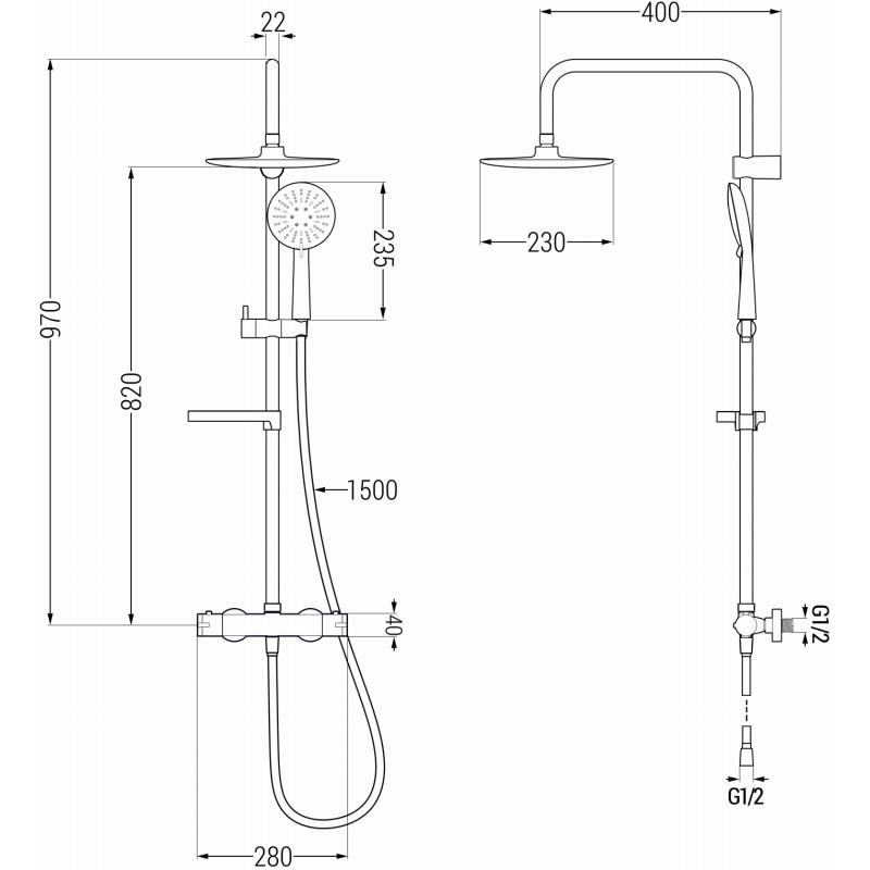 Mexen KX33 zestaw prysznicowy natynkowy z deszczownicą i baterią termostatyczną, biały/chrom - 771503391-21