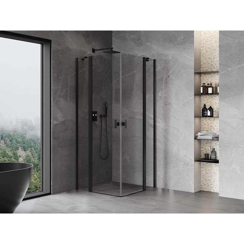 Mexen Mist Duo kabina prysznicowa uchylna 110 x 110 cm, transparent, czarna - 8A4-110-110-70-00