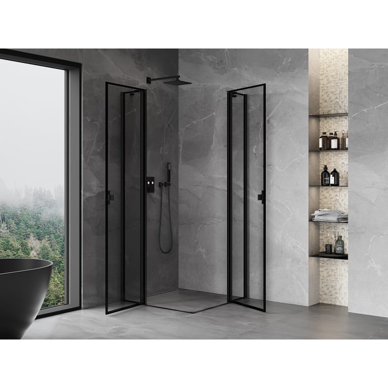 Mexen Mist Duo kabina prysznicowa uchylna 115 x 115 cm, czarna ramka, czarna - 8A4-115L-115P-70-70