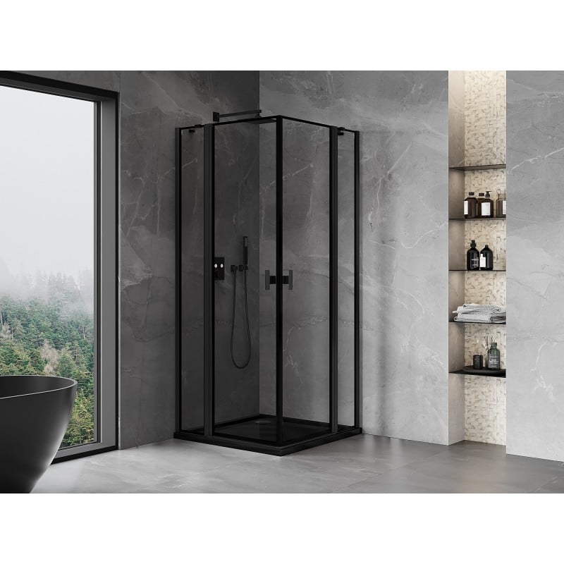 Mexen Mist Duo kabina prysznicowa uchylna 120 x 120 cm, czarna ramka, czarna - 8A4-120L-120P-70-70