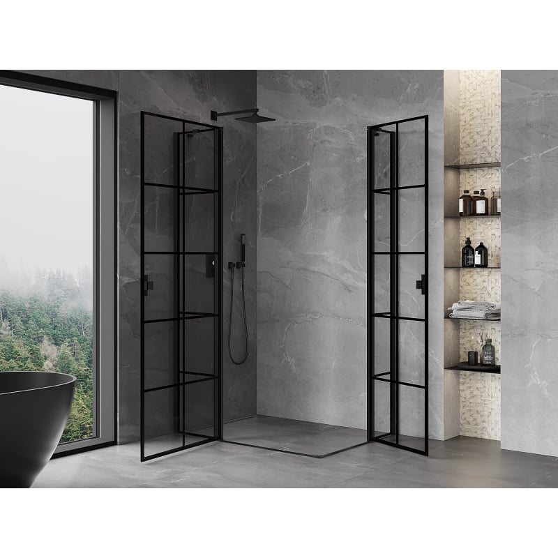Mexen Mist Duo kabina prysznicowa uchylna 80 x 70 cm, czarna kratka, czarna - 8A4-080L-070P-70-77