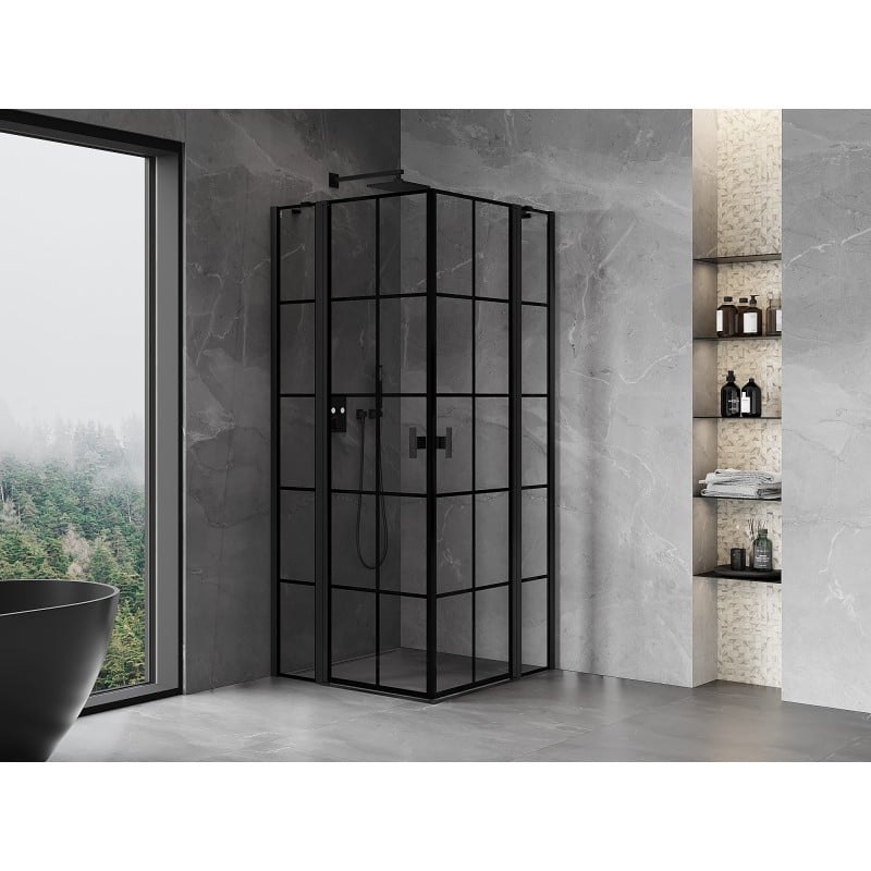 Mexen Mist Duo kabina prysznicowa uchylna 105 x 105 cm, czarna kratka, czarna - 8A4-105L-105P-70-77