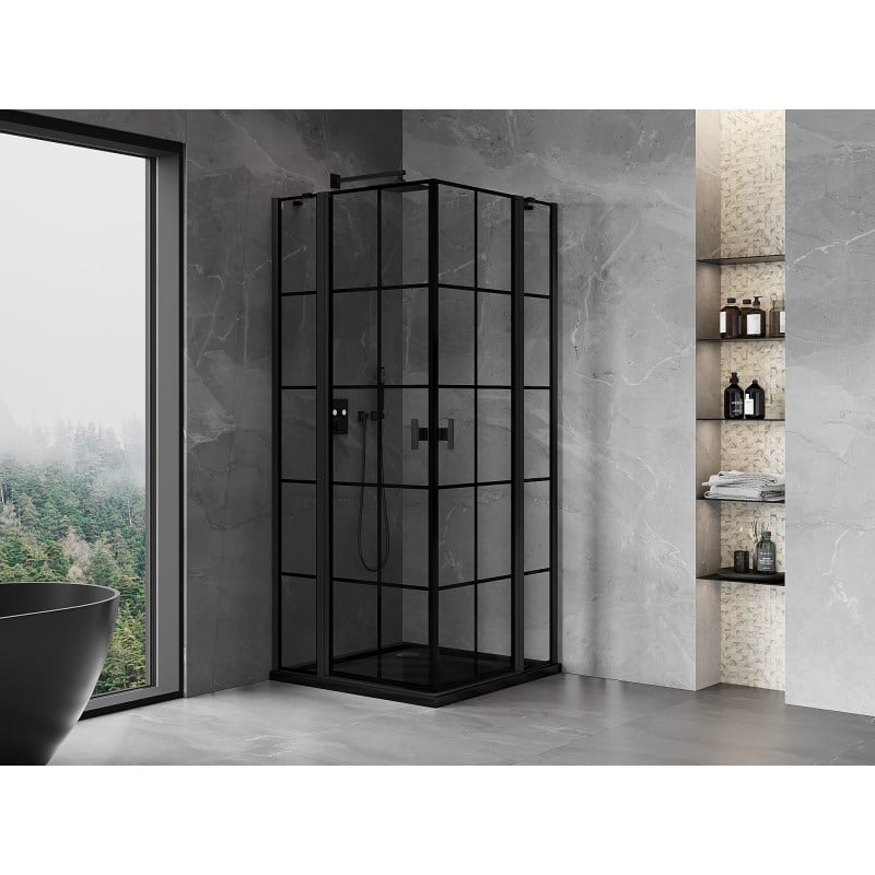Mexen Mist Duo kabina prysznicowa uchylna 110 x 110 cm, czarna kratka, czarna - 8A4-110L-110P-70-77