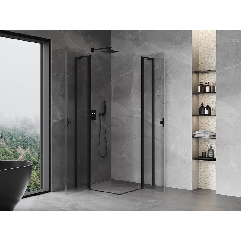 Mexen Mist L Duo kabina prysznicowa uchylna 90 x 90 cm, transparent, czarna - 8A4L-090-090-70-00