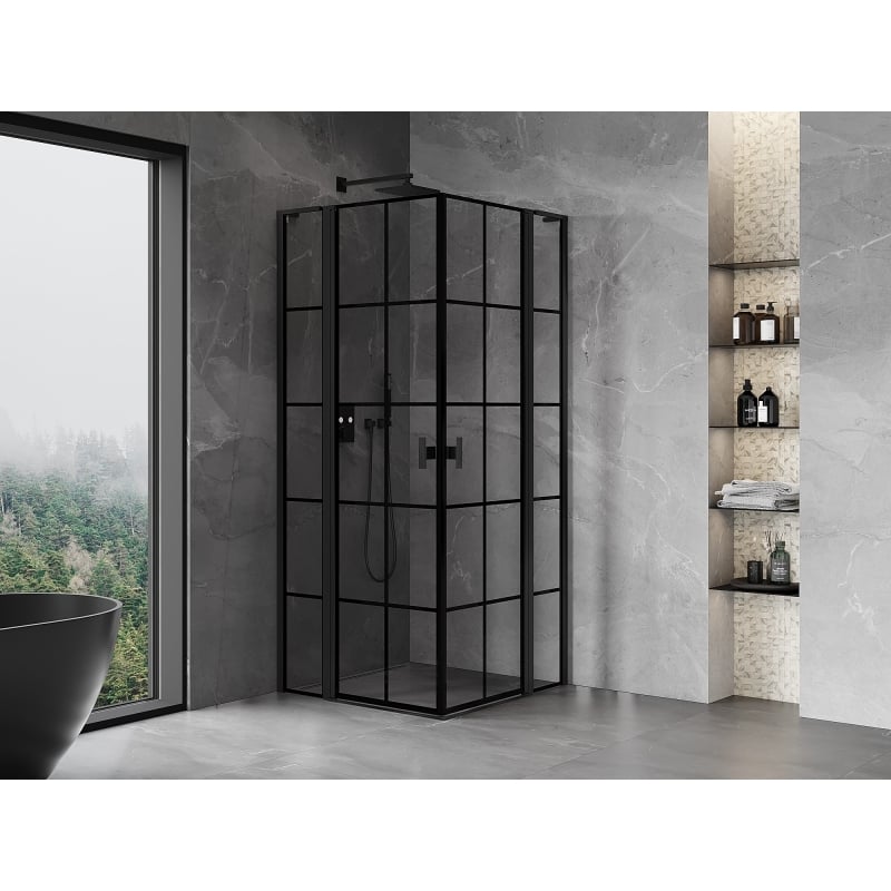 Mexen Mist L Duo kabina prysznicowa uchylna 100 x 100 cm, czarna kratka, czarna - 8A4L-100L-100P-70-77