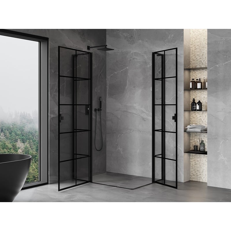 Mexen Mist L Duo kabina prysznicowa uchylna 105 x 100 cm, czarna kratka, czarna - 8A4L-105L-100P-70-77
