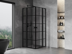 Mexen Mist L Duo kabina prysznicowa uchylna 105 x 105 cm, czarna kratka, czarna - 8A4L-105L-105P-70-77
