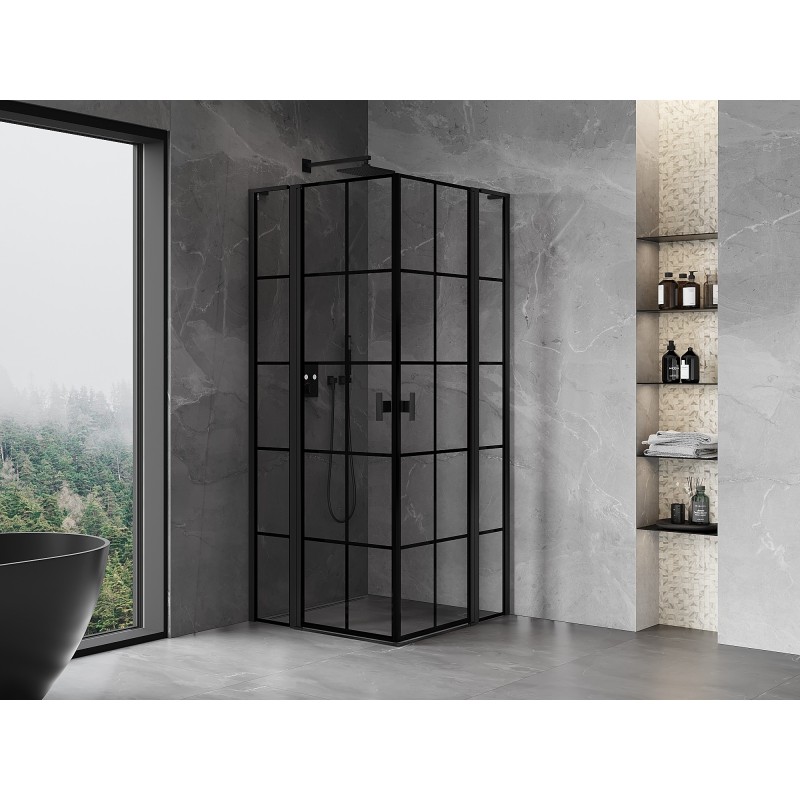 Mexen Mist L Duo kabina prysznicowa uchylna 110 x 110 cm, czarna kratka, czarna - 8A4L-110L-110P-70-77