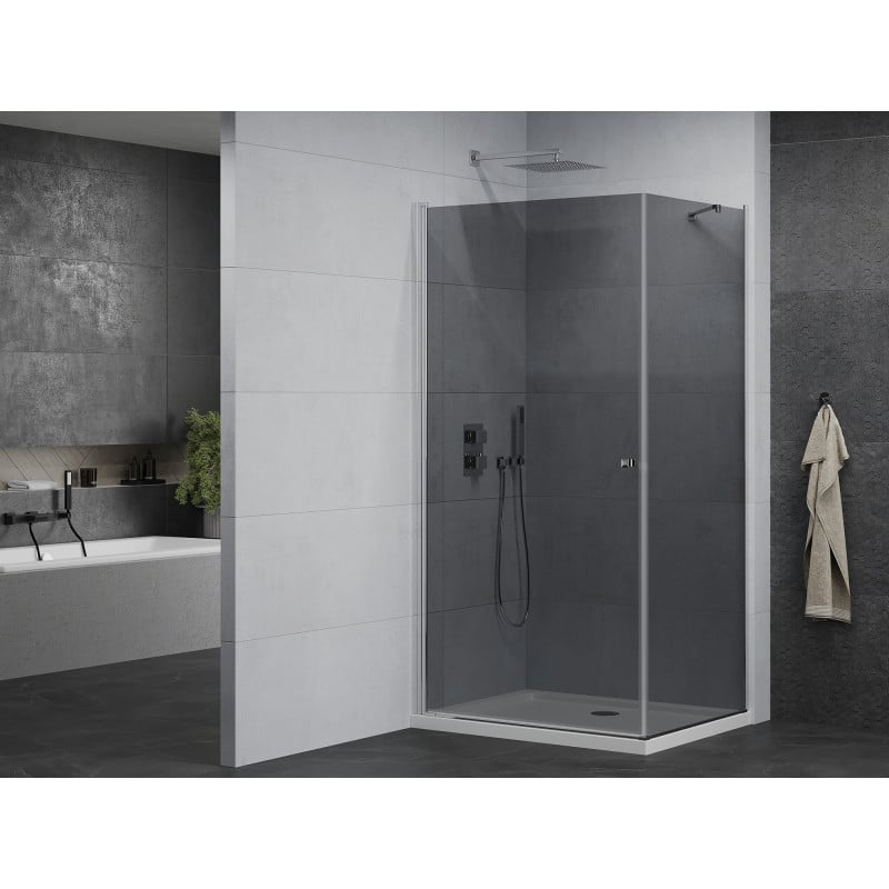 Mexen Pretoria kabina prysznicowa uchylna 100 x 70 cm, grafit, chrom + brodzik Flat - 852-100-070-01-40-4010