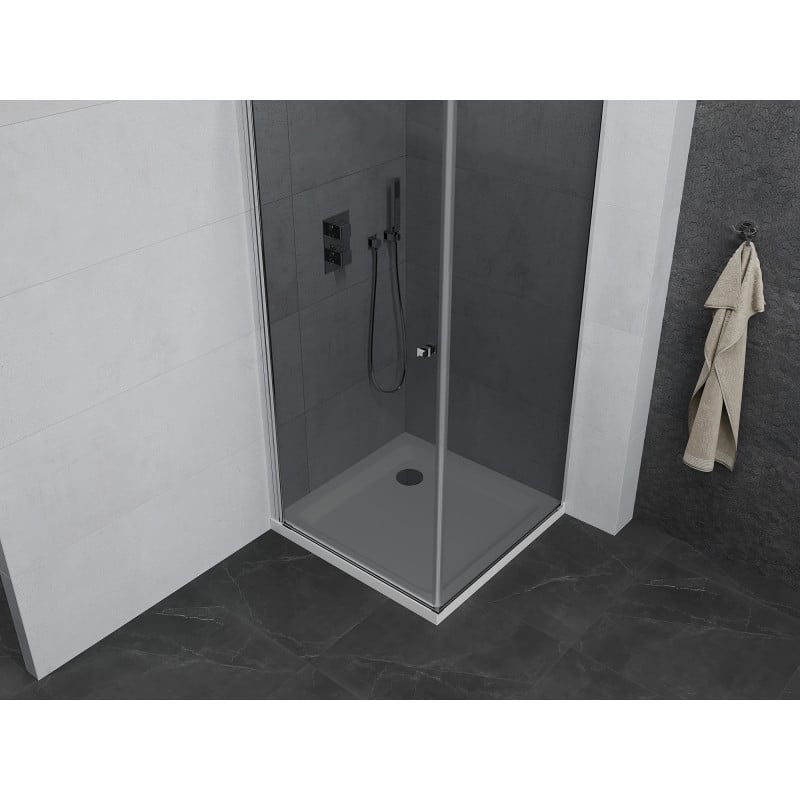 Mexen Pretoria kabina prysznicowa uchylna 100 x 100 cm, grafit , chrom + brodzik Flat - 852-100-100-01-40-4010
