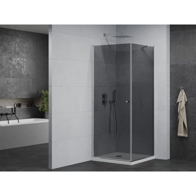 Mexen Pretoria kabina prysznicowa uchylna 100 x 100 cm, grafit , chrom + brodzik Flat - 852-100-100-01-40-4010