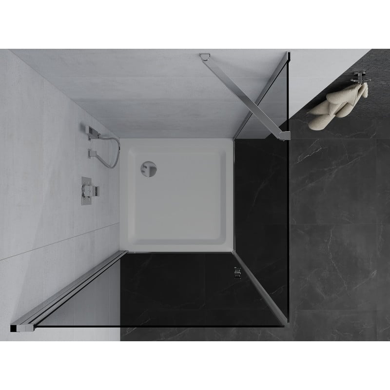 Mexen Pretoria kabina prysznicowa uchylna 100 x 100 cm, grafit , chrom + brodzik Flat - 852-100-100-01-40-4010