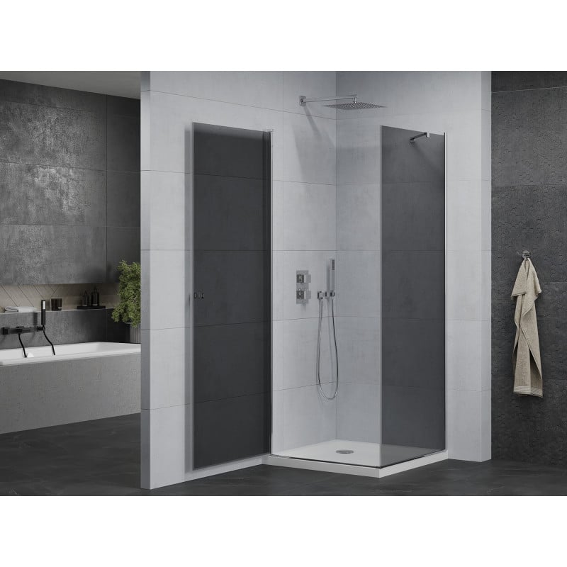 Mexen Pretoria kabina prysznicowa uchylna 100 x 100 cm, grafit , chrom + brodzik Flat - 852-100-100-01-40-4010