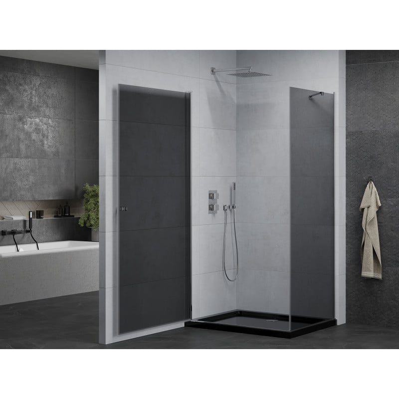 Mexen Pretoria kabina prysznicowa uchylna 100 x 80 cm, grafit, chrom + brodzik Flat, czarny - 852-100-080-01-40-4070