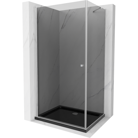 Mexen Pretoria kabina prysznicowa uchylna 100 x 90 cm, grafit, chrom + brodzik Flat, czarny - 852-100-090-01-40-4070