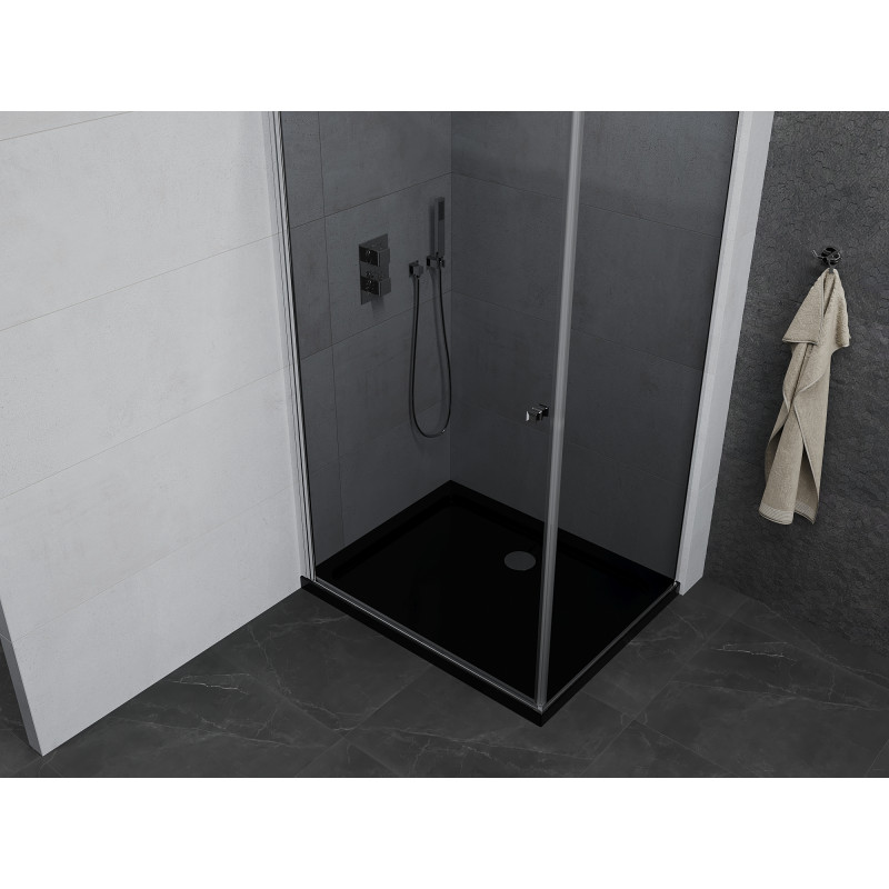 Mexen Pretoria kabina prysznicowa uchylna 100 x 110 cm, grafit, chrom + brodzik Flat, czarny - 852-100-110-01-40-4070