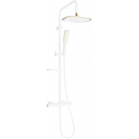 Mexen KX49 zestaw prysznicowy natynkowy z deszczownicą i baterią termostatyczną, biały/złoty - 771504091-25