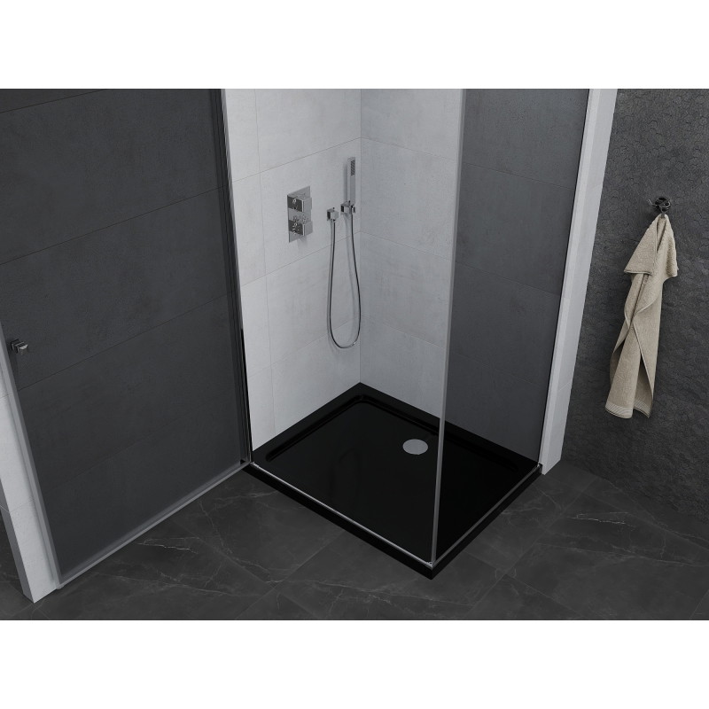Mexen Pretoria kabina prysznicowa uchylna 100 x 120 cm, grafit, chrom + brodzik Flat, czarny - 852-100-120-01-40-4070
