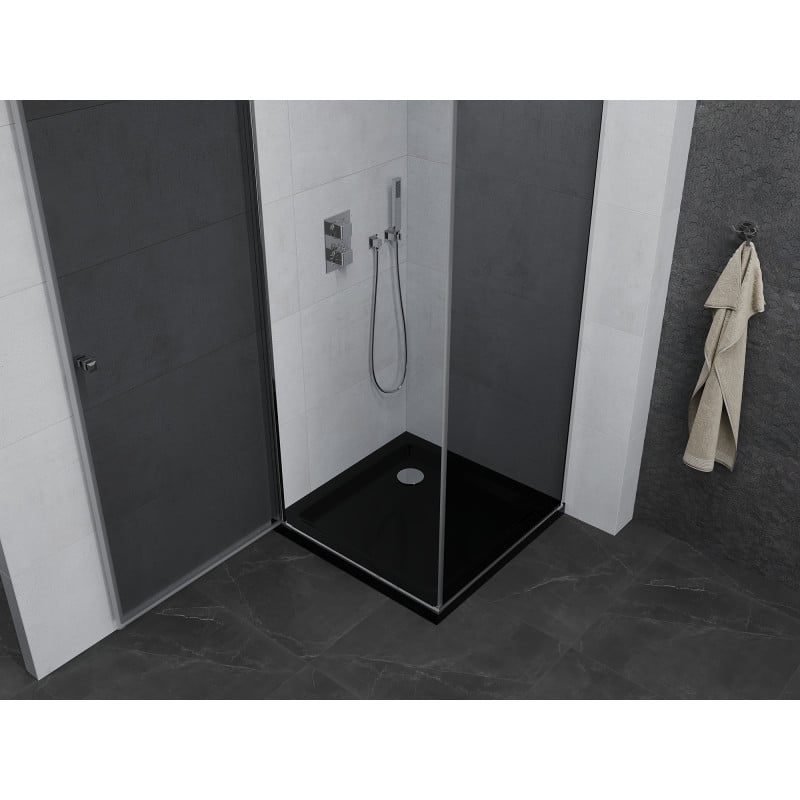 Mexen Pretoria kabina prysznicowa uchylna 100 x 100 cm, grafit, chrom + brodzik Flat, czarny - 852-100-100-01-40-4070