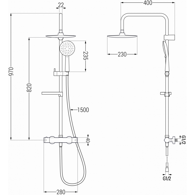 Mexen KX67 zestaw prysznicowy natynkowy z deszczownicą i baterią termostatyczną, chrom/biały - 771506791-00