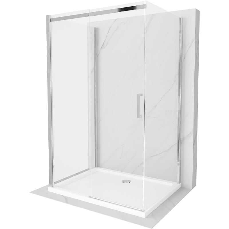 Mexen Omega kabina prysznicowa 3-ścienna, rozsuwana 100 x 90 cm, transparent, chrom + brodzik Flat - 825-100-090-01-00-3s-4010