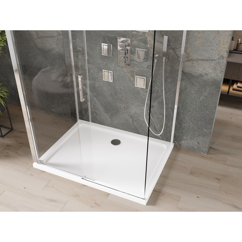 Mexen Omega-3S kabina prysznicowa 3-ścienna, rozsuwana 110x90 cm, transparent, chrom + brodzik Flat - 825-110-090-01-00-3s-4010