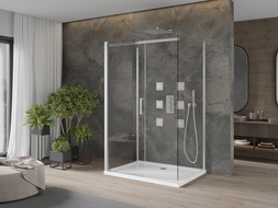 Mexen Omega-3S kabina prysznicowa 3-ścienna, rozsuwana 120x80 cm, transparent, chrom + brodzik Flat - 825-120-080-01-00-3s-4010
