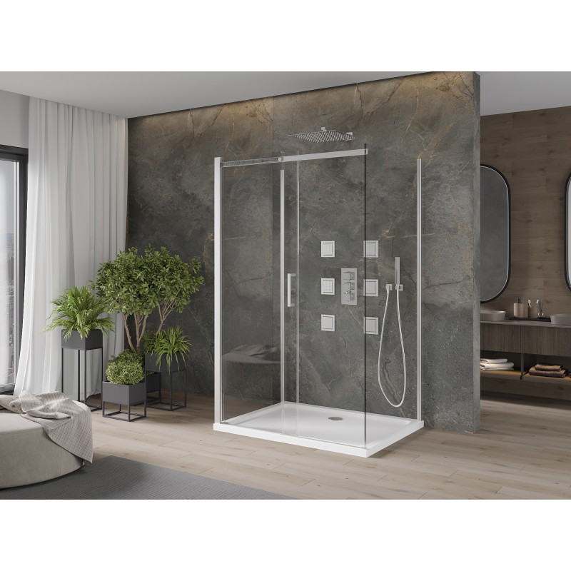 Mexen Omega-3S kabina prysznicowa 3-ścienna, rozsuwana 130x80 cm, transparent, chrom + brodzik Flat - 825-130-080-01-00-3s-4010