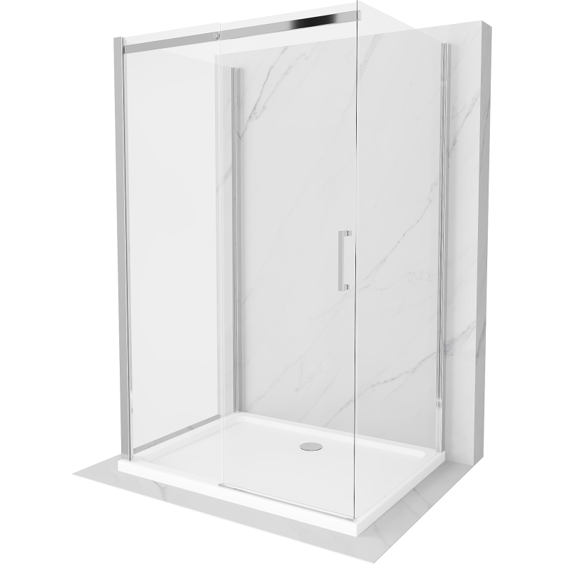 Mexen Omega-3S kabina prysznicowa 3-ścienna, rozsuwana 130x90 cm, transparent, chrom + brodzik Flat - 825-130-090-01-00-3s-4010