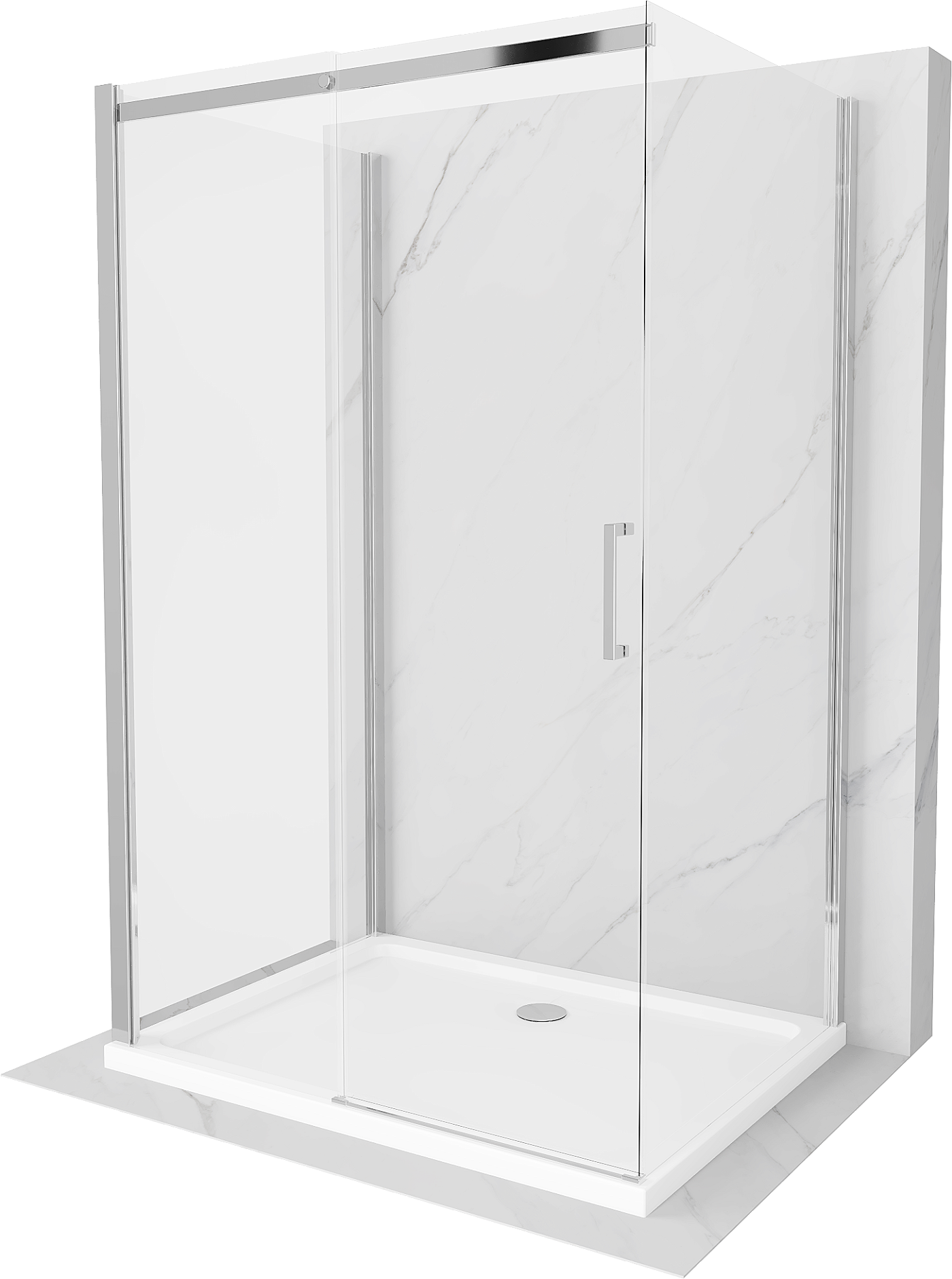 Mexen Omega kabina prysznicowa 3-ścienna, rozsuwana 130 x 100 cm, transparent, chrom + brodzik Flat - 825-130-100-01-00-3s-4010
