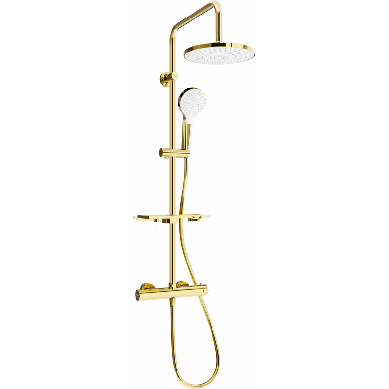 Mexen KT05 zestaw prysznicowy natynkowy z deszczownicą i baterią termostatyczną, złoty/biały - 771500593-50