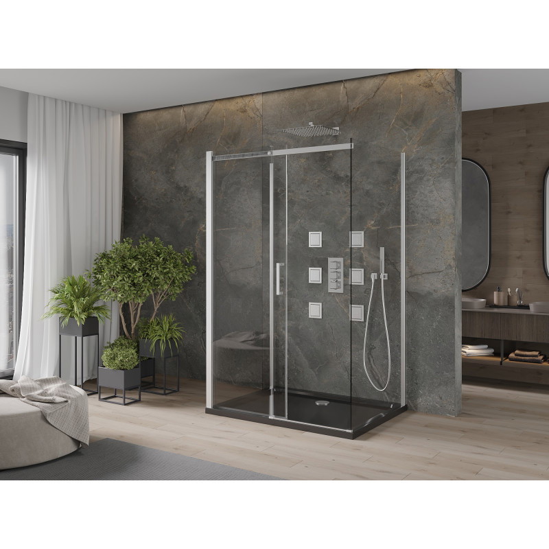Mexen Omega-3S kabina prysznicowa 3-ścienna, rozsuwana 100x90 cm, transparent, chrom + brodzik Flat - 825-100-090-01-00-3s-4070