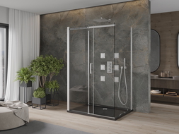 Mexen Omega-3S kabina prysznicowa 3-ścienna, rozsuwana 120x90 cm, transparent, chrom + brodzik Flat - 825-120-090-01-00-3s-4070