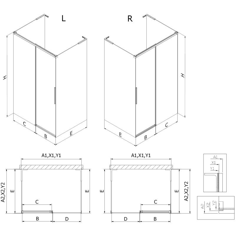 Mexen Rox-3S L kabina prysznicowa 3-ścienna rozsuwana 95 x 80 cm, transparent, gun gray szczotkowany - 8C2L-095-080-66-00-3S