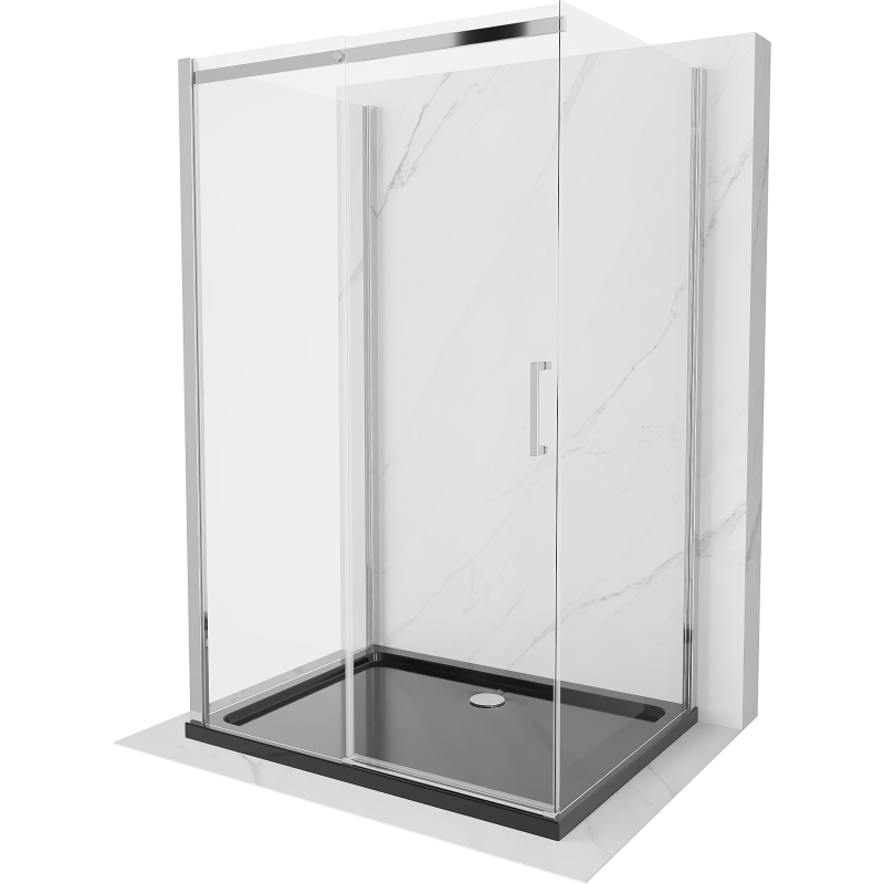 Mexen Omega-3S kabina prysznicowa 3-ścienna, rozsuwana 130x100 cm, transparent, chrom + brodzik Flat - 825-130-100-01-00-3s-4070