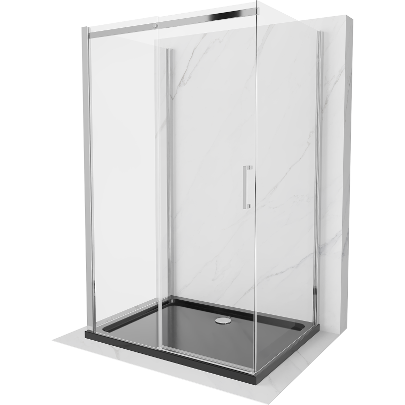 Mexen Omega kabina prysznicowa 3-ścienna, rozsuwana 140 x 80 cm, transparent, chrom + brodzik Flat - 825-140-080-01-00-3s-4070