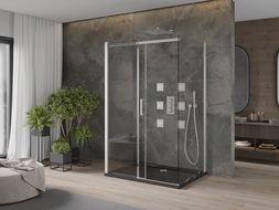 Mexen Omega-3S kabina prysznicowa 3-ścienna, rozsuwana 140x90 cm, transparent, chrom + brodzik Flat - 825-140-090-01-00-3s-4070