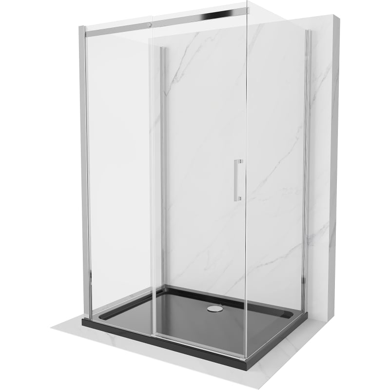 Mexen Omega-3S kabina prysznicowa 3-ścienna, rozsuwana 140x100 cm, transparent, chrom + brodzik Flat - 825-140-100-01-00-3s-4070