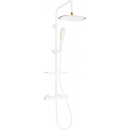 Mexen KT49 zestaw prysznicowy natynkowy z deszczownicą i baterią termostatyczną, biały/złoty - 771504993-25