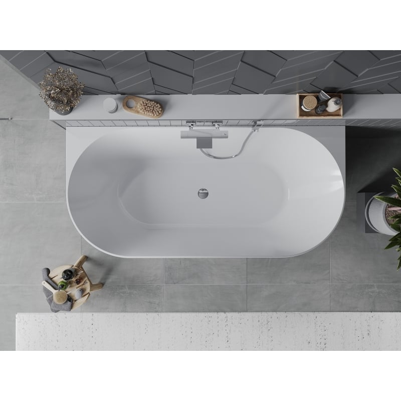Mexen Oval Slim wanna wolnostojąca przyścienna 170 x 80 cm, biała, przelew chrom - 52661708000-01
