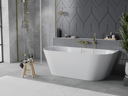 Mexen Oval Slim wanna wolnostojąca przyścienna 170 x 80 cm, biała, przelew złoty szczotkowany - 52661708000-55