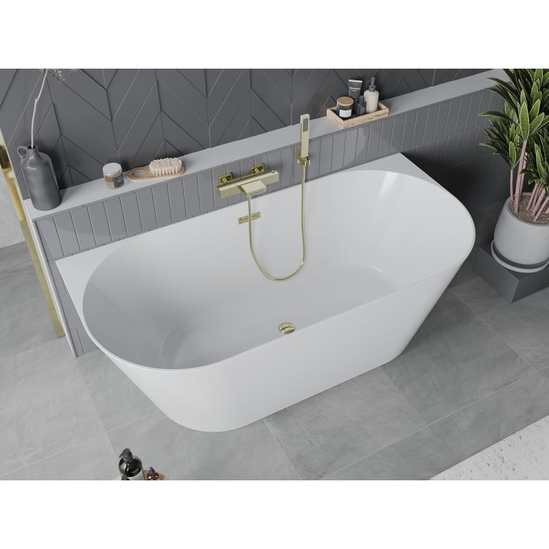 Mexen Oval Slim wanna wolnostojąca przyścienna 170 x 80 cm, biała, przelew złoty - 52661708000-50