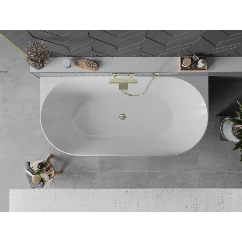 Mexen Oval Slim wanna wolnostojąca przyścienna 170 x 80 cm, biała, przelew złoty - 52661708000-50