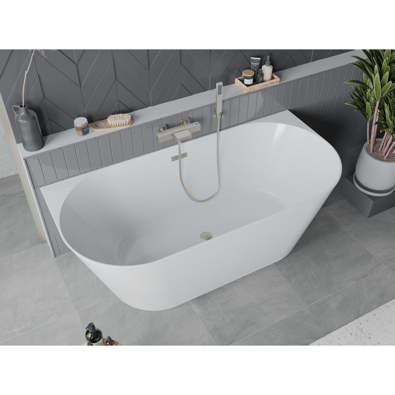 Mexen Oval Slim wanna wolnostojąca przyścienna 170 x 80 cm, biała, przelew nikiel szczotkowany - 52661708000-97