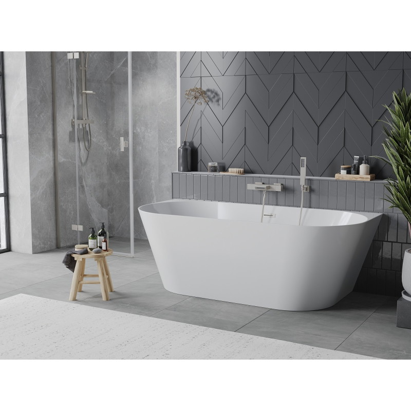 Mexen Oval Slim wanna wolnostojąca przyścienna 170 x 80 cm, biała, przelew nikiel szczotkowany - 52661708000-97