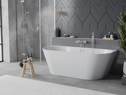 Mexen Oval Slim wanna wolnostojąca przyścienna 170 x 80 cm, biała, przelew nikiel szczotkowany - 52661708000-97