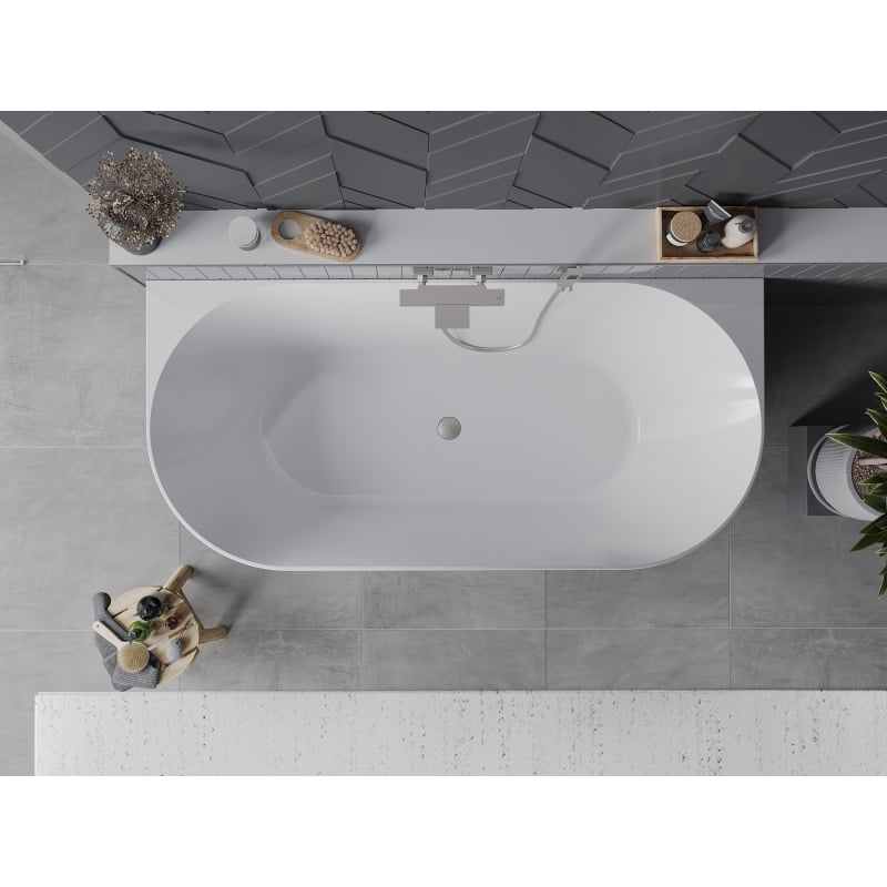 Mexen Oval Slim wanna wolnostojąca przyścienna 170 x 80 cm, biała, przelew nikiel szczotkowany - 52661708000-97