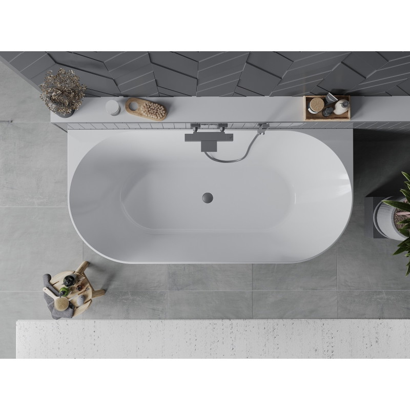 Mexen Oval Slim wanna wolnostojąca przyścienna 170 x 80 cm, biała, przelew gun metal - 52661708000-95